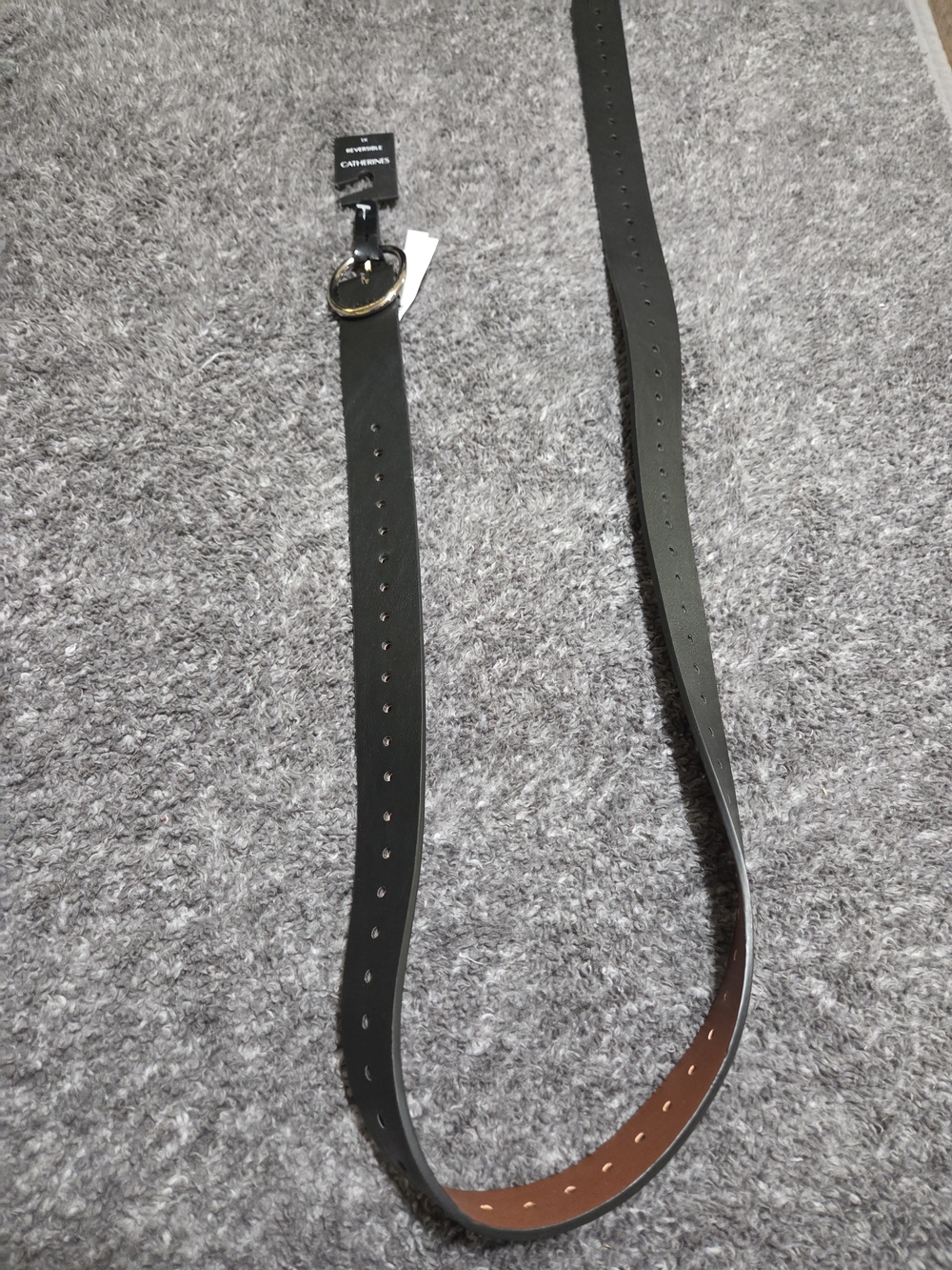 Catherines Plus Size 1x Black Belt with Gold-Tone Oval Buckle Reversible.